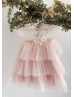 Cap Sleeves Lace Tulle Slit Back Cupcake Flower Girl Dress